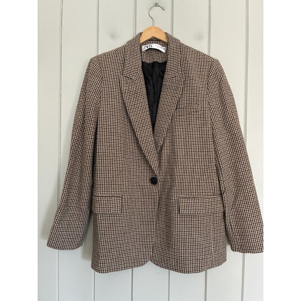 Zara Brown Black Houndstooth Blazer